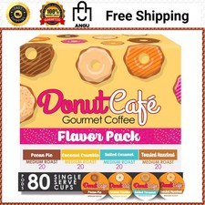 Donut Caf  Gourmet Coffee K-Cup Pods 80ct Medium Roast Variety Pack