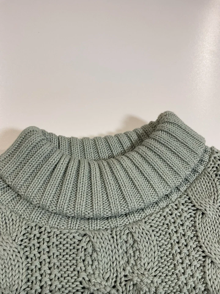 Suéter Vintage Liz Sport Tejido con Cable Talla M Cuello Alto Verde Menta Hecho en EE. UU. Años 90 Foto 3 de 4