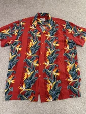 Paradise Found Hawaiian Shirt Mens Large Red Bird Of Paradise Floral Aloha
