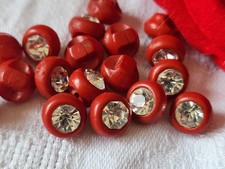 Lotto 20 Bottoni Antichi Rosso Con Strass Lente Mini Casa 1 CM Rif. 1215