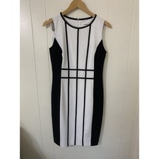 Calvin Klein color block scuba knit sheath dress Size 6P Black White Work Career