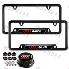 2pcs For Audi Black Metal Stainless Steel License Plate Frame W Caps Bolts Set