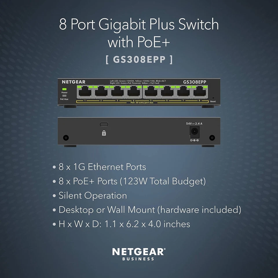 NETGEAR PoE Switch 8 Port Gigabit Ethernet Plus Network Switch (GS308EPP) - with - Image 3 of 4