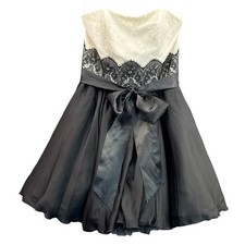 Jessica McClintock Gunne Sax Vintage Black White Strapless Short Prom Dress 9