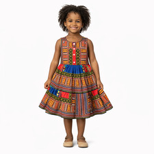 Toddler Girl Red Blue African Print Dress Cotton Traditional Festival Summer