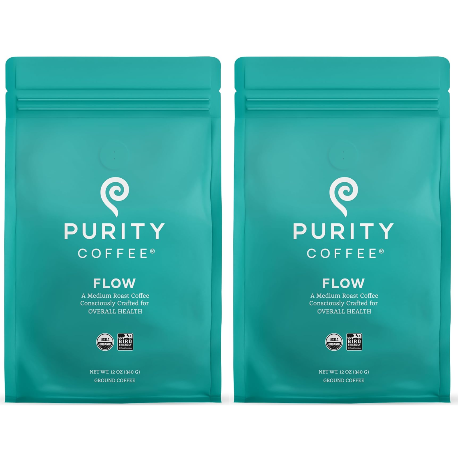 Purity Coffee FLOW Original Medium Roast Ground Coffee for Focus, 12oz x 2 Pack