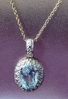 Sterling Silver 925 Jewelry Gold Vermeil Oval Blue Topaz & Diamond Necklace — photo 1