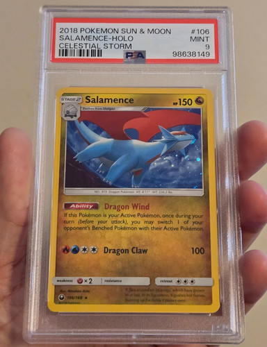 2018 POKEMON SUN & MOON SALAMENCE 106/168 HOLO CELESTIAL STORM TCG PSA 9 MINT