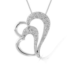 1/3 cttw Diamond Pendant, Diamond Double Heart Pendant Necklace for Women in