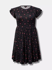 Flower Double Ruffle Sleeve Mini Dress - size 2