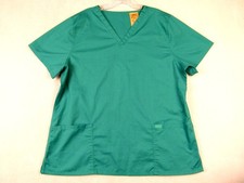 Dickies Unisex Size XL Green Solid V-neck Polyester Blend Scrub Top