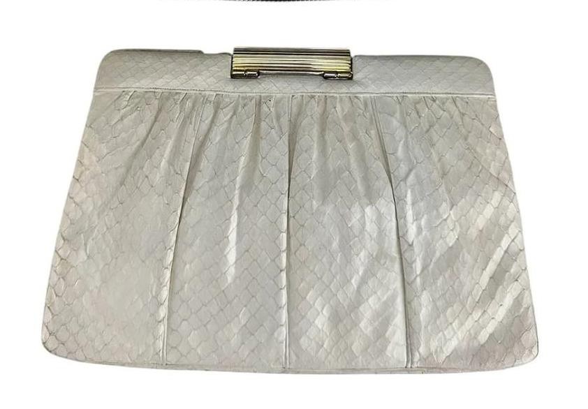 Judith Leiber White Python Leather Convertible Cl… - image 3