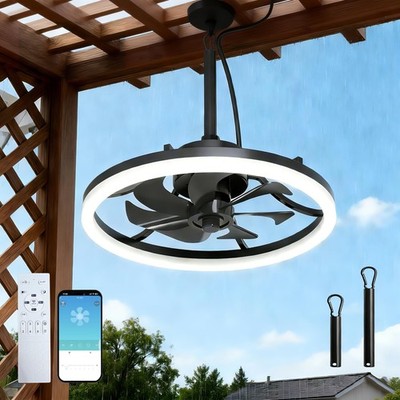 Außen Käfig Deckenventilator mit LED Licht - IP65 wasserdicht, 6 Geschwindigkeiten, App/Fernbedienung