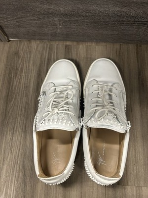 Giuseppe Zanotti Frankie Crisp White Studded Leather Sneakers Low Size 46 US 13