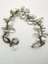 Silpada sterling silver freshwater pearl quartz effervescent Bracelet 8”