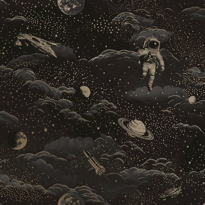 Holden Decor 14050 Lost In Space Kinder Tapete Schwarz Gold Design, Waschbar