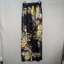 Zara Woman Size Small Black Wide Leg Pants w/ Floral Print Elastic Waist