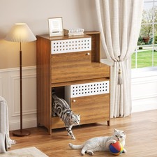 Modern 2 in 1 Cat Litter Box Enclosure Side Table Cat House Cat Furniture Brown