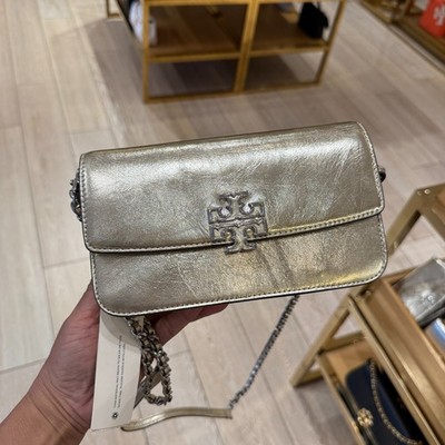 Tory Burch Britten Chain Wallet Wristlet 153329 Spark Gold $435