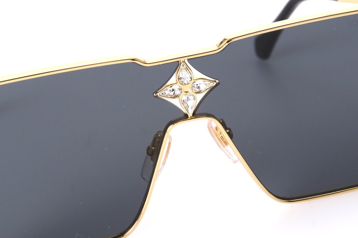 LOUIS VUITTON MEN'S LV SHIELD CYCLONE METAL SUNGLASSES Z1700U GOLD