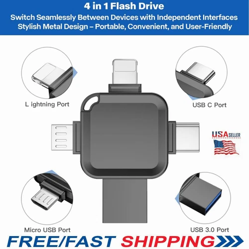 2TB 256G Backup Stick,Photo Stick USB Memory Phone Flash Drive,4 in 1 USB Type C