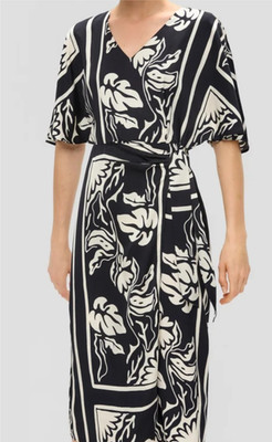 s.Oliver Black Label Midi Wrap Dress Size UK 10 Black -White Leaf Print Premium