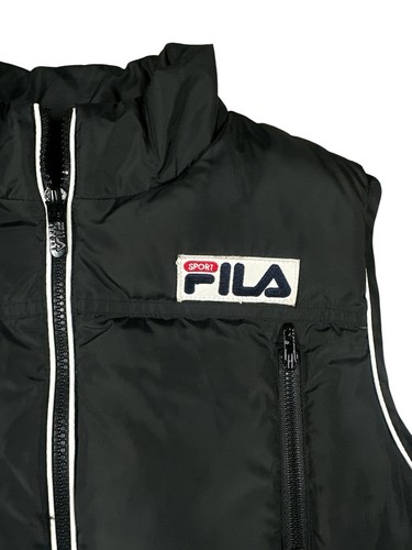 Fila Sport Puffer Vest Womens Size Large Black Full Zip Softshell Flap Pockets