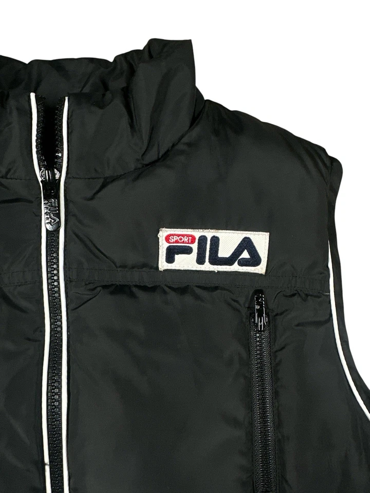 Chaleco acolchado deportivo Fila para mujer talla grande negro cremallera completa softshell bolsillos con solapa Foto 2 de 4