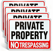 4 Pack Large No Trespassing Signs Private Property, 12X8 in Aluminum Sign