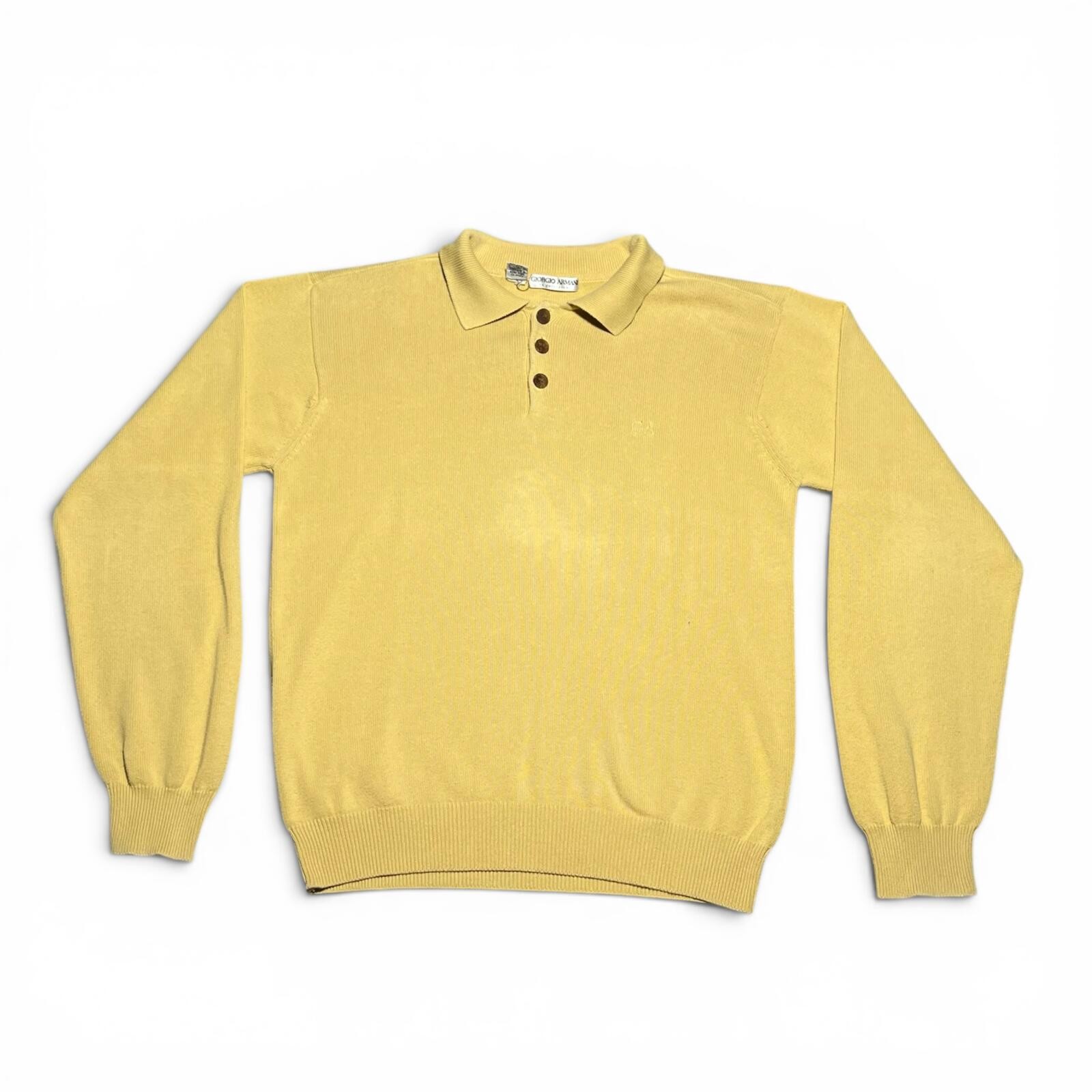 Vintage 80s Giorgio Armani Le Collezioni Yellow Cotton Polo Sweater