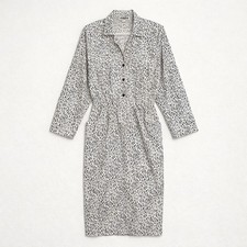 Vintage 80s VIRGO II Abstract Print Shirt Dress Size 14 Long Sleeve Midi