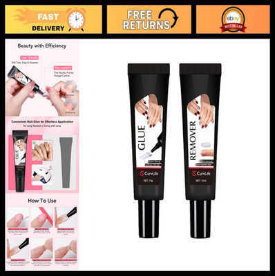 Quick Dry 10g Nail Glue & 10ml Remover for Press On Tips - No UV Lamp, Long Last