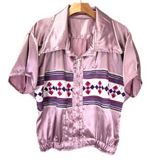 Seminole Native American Indian Patchwork Jacket Hand Made Size L Quilted Purple