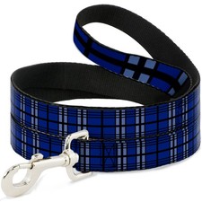 Dog Leash Plaid Blue/Gray/Black WIDE 1.5"