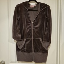 Juicy Couture Women s Brown Velour Full Zip Hooded Hoodie w/ Ruched Bust SizeLg