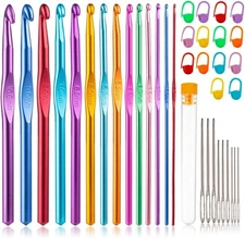 14 Sizes Crochet Hooks Set 2.0–10.0mm, Colorful Metal Crochet Needles, Ergonom