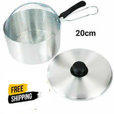 Stainless Steel Chips Frying Pan with Basket Silver Deep Fryer Pot Kitchen 20cm