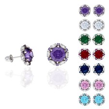 14K White Gold Round And Marquise Gem Birthstone Halo Stud Earrings