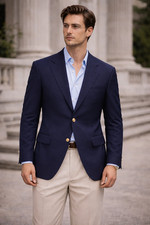 Burberrys Blazer Men Navy 100 Wool Gold Buttons Classic Sport Coat No Size Tag