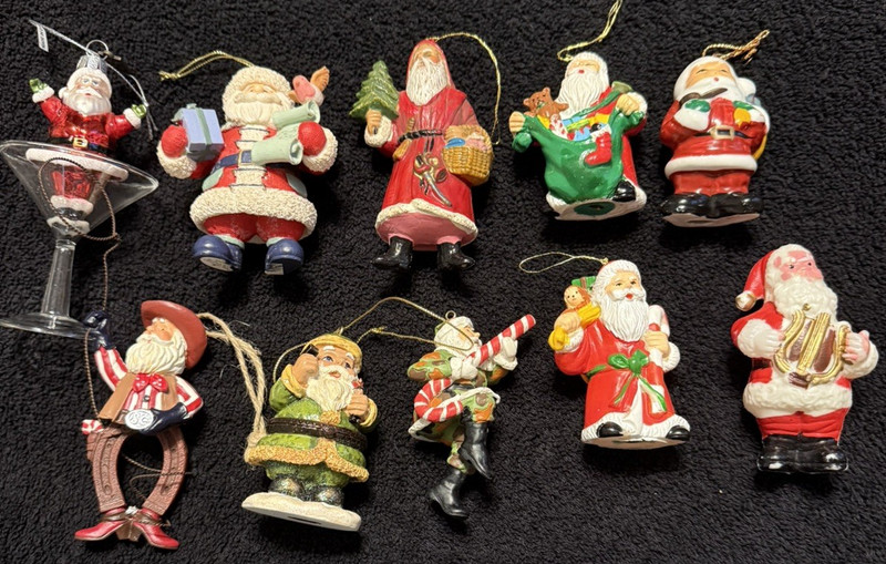 Lot Of 10 Misc. Santa Claus Christmas Ornaments