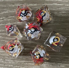 Rolling Pokeball Liquid Core Pokemon Polyhedral Dice D&D Role Playing 7 Die Set