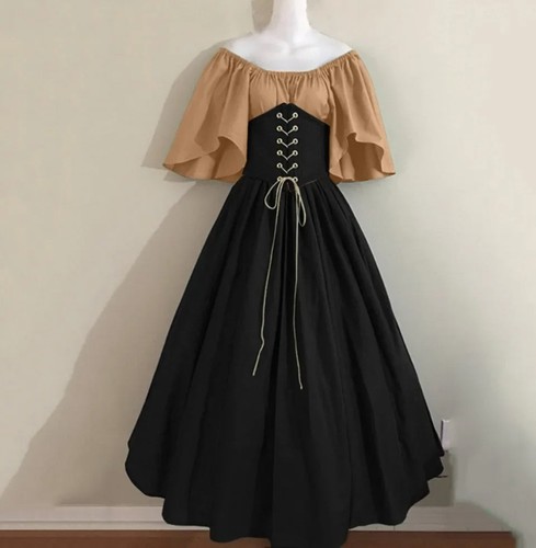 Halloween Costumes for Women Medieval Retro Contrasting Color Dress Cosplay - Picture 18 of 44