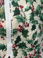 VIP CRANSTON Print Works 100 COTTON FABRiC. Holly Berry. Holidays Fabric 44x74