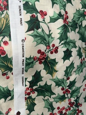 VIP CRANSTON Print Works 100% COTTON FABRiC. Poinsettias. Holidays Fabric 2 Yds