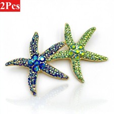 2Pcs Elegant Rhinestone Starfish Brooches Zinc Alloy Beach Theme Party Gift