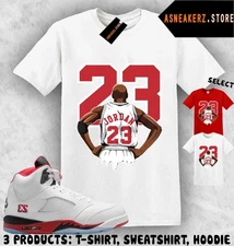Shirt To Match AJ 5 OG Fire Red 2025 Sneaker Matching Tee MJ Back 23 T-Shirt