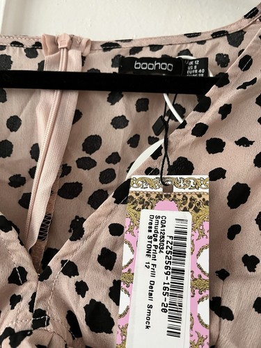 Boohoo Pink and Black Smudge Print Frill Detail Smock Dress Size 12 - Bild 2 von 3