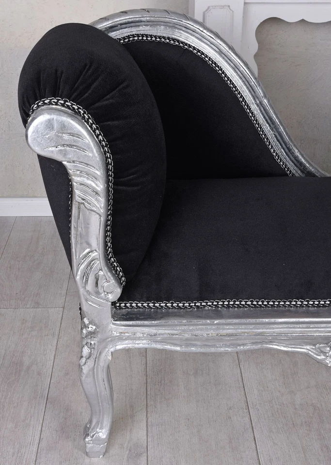 Sofabank Polsterbank Schwarz Ottomane Silber Sitzbank Barock Hocker Sitzhocker - Bild 4 von 4