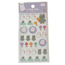 Daiso Sweet Animals Cat Candy Clear Seal Sticker Sheet