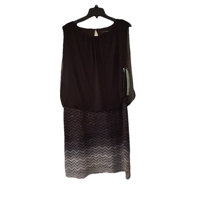 Scarlett black & silver metallic chevron blouson sleeveless dress Size 6 NWT